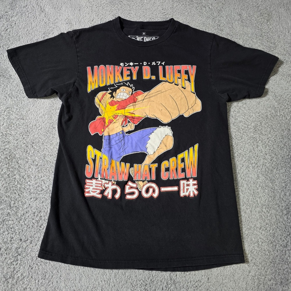 Ripple Junction Mens M One Piece T-Shirt Black Monkey D Luffy Straw Hat Crew